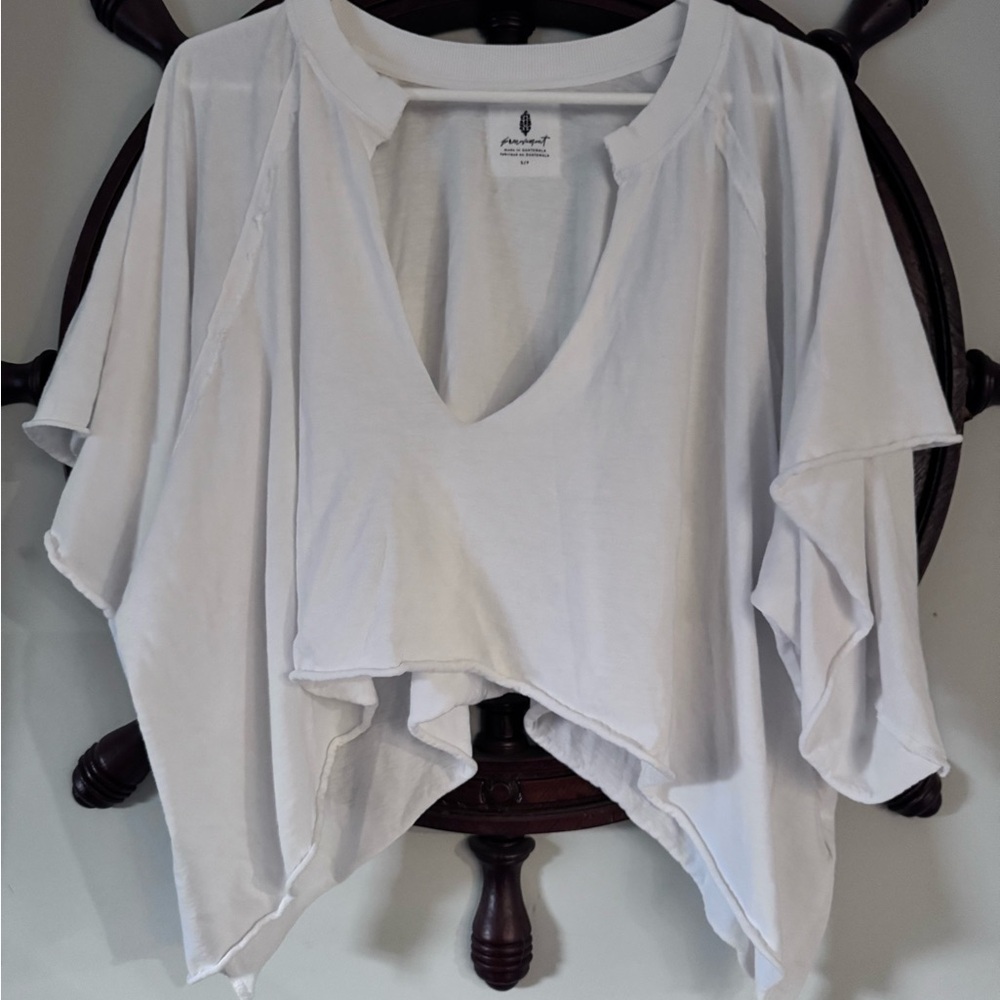 FP Movement by Free People Cream Asymmetrical Blouse with Mandarin Collar
